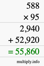 How to calculate 588 times 95 using long multiplication