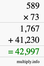 How to calculate 589 times 73 using long multiplication