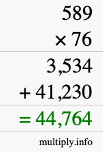 How to calculate 589 times 76 using long multiplication