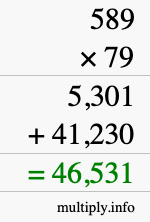 How to calculate 589 times 79 using long multiplication