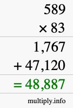 How to calculate 589 times 83 using long multiplication