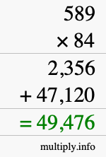 How to calculate 589 times 84 using long multiplication