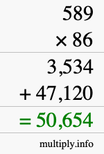 How to calculate 589 times 86 using long multiplication