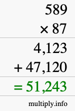 How to calculate 589 times 87 using long multiplication
