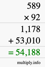 How to calculate 589 times 92 using long multiplication