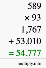How to calculate 589 times 93 using long multiplication