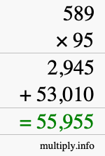 How to calculate 589 times 95 using long multiplication