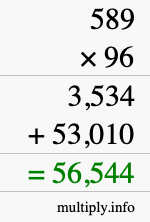 How to calculate 589 times 96 using long multiplication