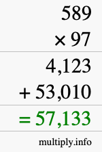 How to calculate 589 times 97 using long multiplication How to calculate 589 times 97 using long multiplication