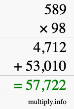 How to calculate 589 times 98 using long multiplication