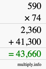 How to calculate 590 times 74 using long multiplication