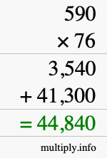 How to calculate 590 times 76 using long multiplication