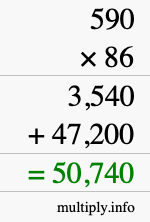 How to calculate 590 times 86 using long multiplication