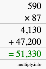 How to calculate 590 times 87 using long multiplication
