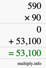How to calculate 590 times 90 using long multiplication