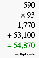 How to calculate 590 times 93 using long multiplication