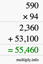 How to calculate 590 times 94 using long multiplication