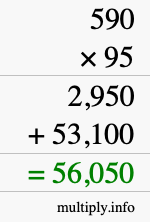 How to calculate 590 times 95 using long multiplication