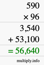 How to calculate 590 times 96 using long multiplication