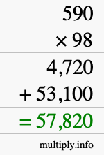 How to calculate 590 times 98 using long multiplication