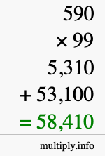 How to calculate 590 times 99 using long multiplication