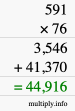 How to calculate 591 times 76 using long multiplication