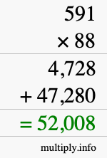 How to calculate 591 times 88 using long multiplication