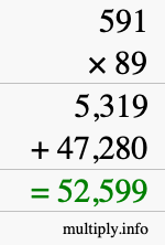 How to calculate 591 times 89 using long multiplication