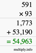 How to calculate 591 times 93 using long multiplication