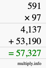 How to calculate 591 times 97 using long multiplication How to calculate 591 times 97 using long multiplication