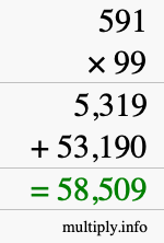How to calculate 591 times 99 using long multiplication
