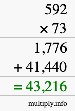 How to calculate 592 times 73 using long multiplication