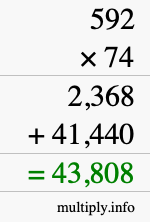 How to calculate 592 times 74 using long multiplication