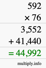 How to calculate 592 times 76 using long multiplication