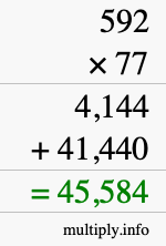 How to calculate 592 times 77 using long multiplication