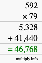 How to calculate 592 times 79 using long multiplication
