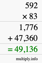 How to calculate 592 times 83 using long multiplication
