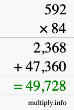 How to calculate 592 times 84 using long multiplication
