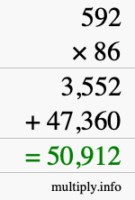 How to calculate 592 times 86 using long multiplication