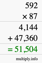 How to calculate 592 times 87 using long multiplication