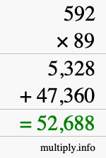 How to calculate 592 times 89 using long multiplication