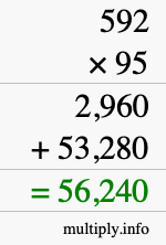 How to calculate 592 times 95 using long multiplication