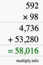 How to calculate 592 times 98 using long multiplication