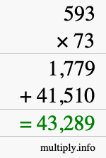 How to calculate 593 times 73 using long multiplication