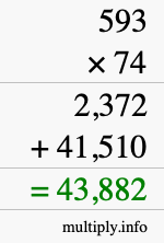 How to calculate 593 times 74 using long multiplication