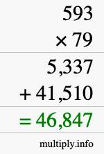How to calculate 593 times 79 using long multiplication