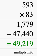 How to calculate 593 times 83 using long multiplication