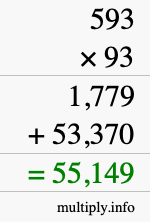 How to calculate 593 times 93 using long multiplication