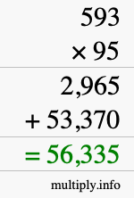 How to calculate 593 times 95 using long multiplication
