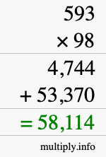 How to calculate 593 times 98 using long multiplication